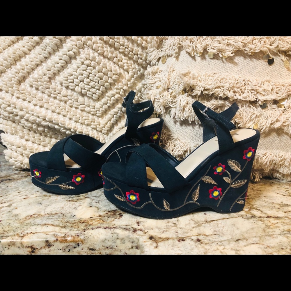 MIA dark blue suede platform wedges.